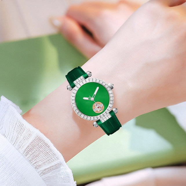 Tielbo T868 Luxury Mechanical Watches Diamond Bezel Jade Dial Ladies' Wristwatch