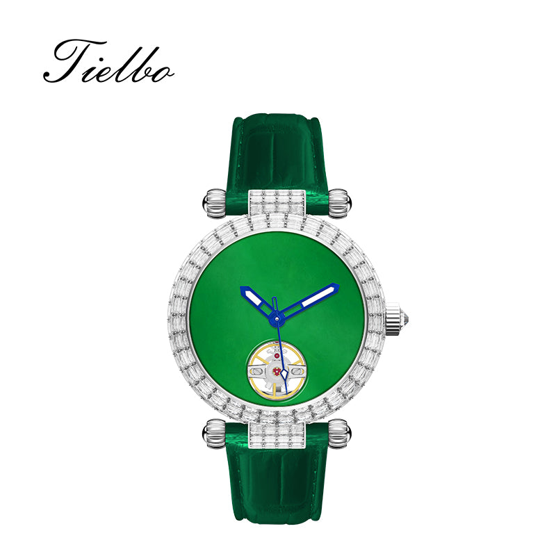 Tielbo T868 Luxury Mechanical Watches Diamond Bezel Jade Dial Ladies' Wristwatch