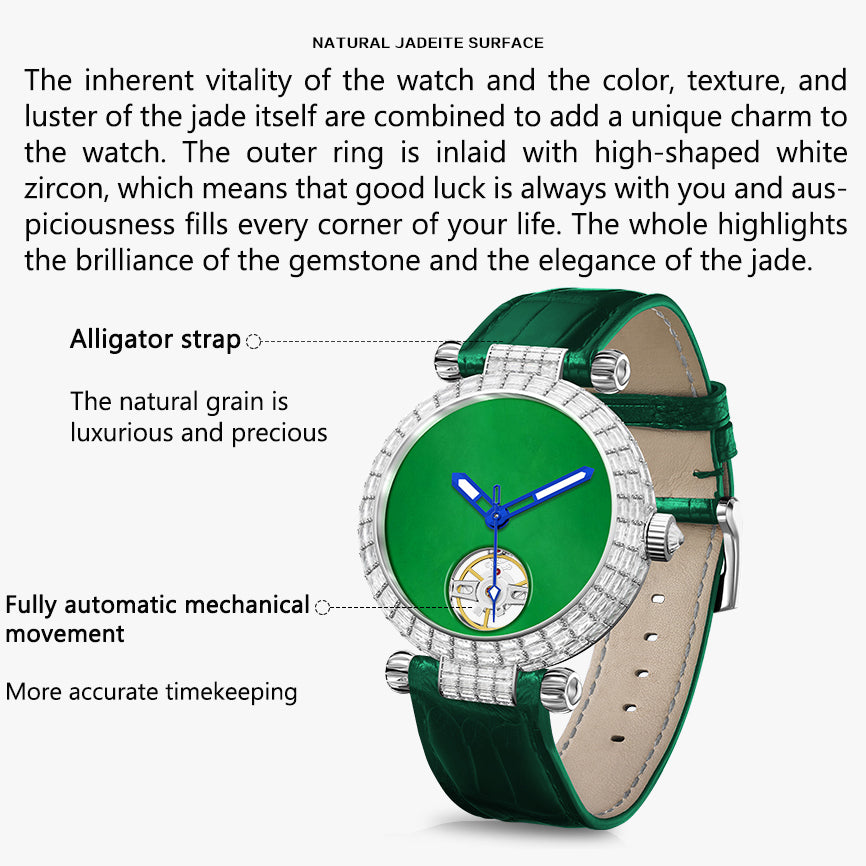 Tielbo T868 Luxury Mechanical Watches Diamond Bezel Jade Dial Ladies' Wristwatch