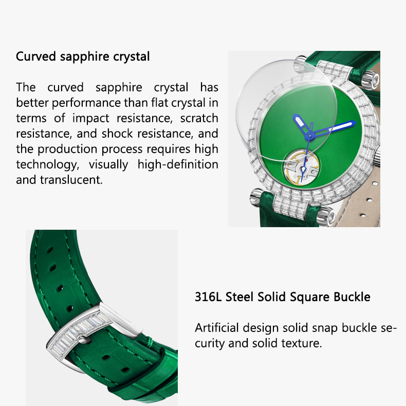 Tielbo T868 Luxury Mechanical Watches Diamond Bezel Jade Dial Ladies' Wristwatch