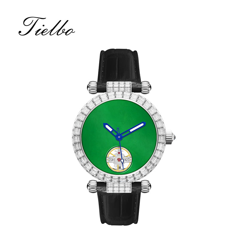Tielbo T868 Luxury Mechanical Watches Diamond Bezel Jade Dial Ladies' Wristwatch