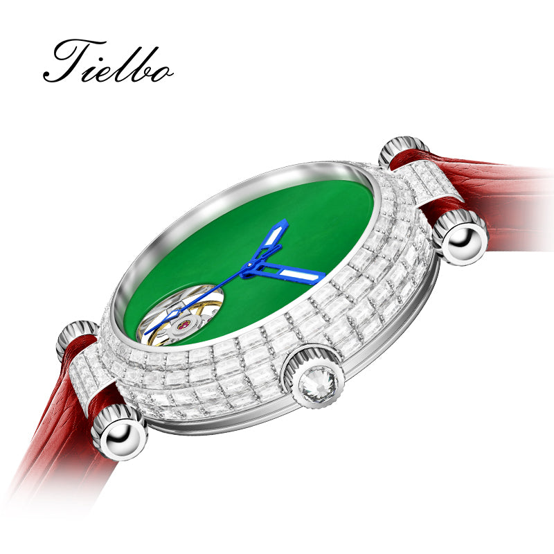 Tielbo T868 Luxury Mechanical Watches Diamond Bezel Jade Dial Ladies' Wristwatch