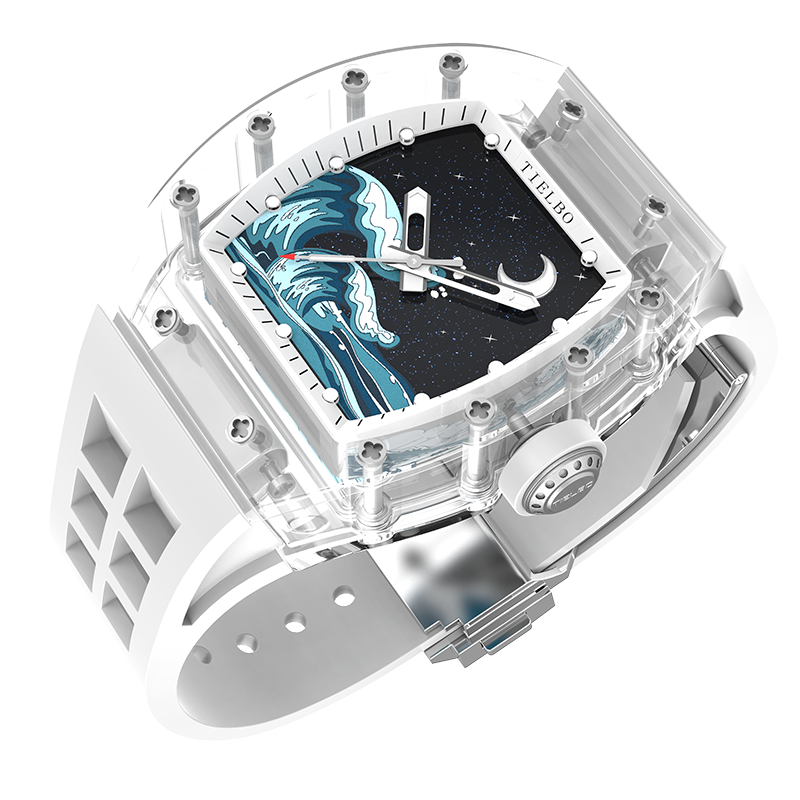 TIELBO TC716 Automatic Movement Mechanical Tonneau-Shape Crystal Watch
