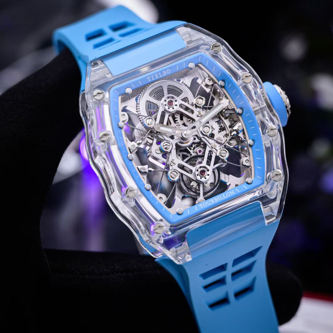 Tielbo T313M Crystal Manual Tourbillon Sport Fashion Skeleton Mechanical Watch