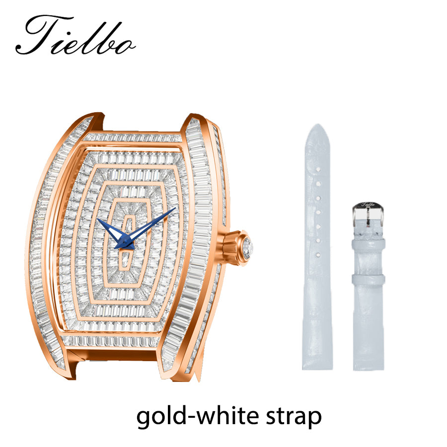 TIELBO Tonneau Watch Swiss Quartz Movement Crystal Ladies' Watches Gold Case TC302