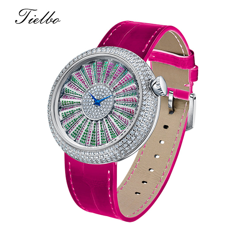 Tielbo TC820 Turn Three Colors Dial Crystal Swiss Quartz Ladies Watch