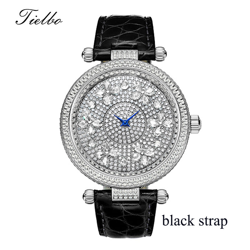 TIELBO Swiss Quartz Movement Watch For Women Rotating Crystal Butterfly Crystal TC819L