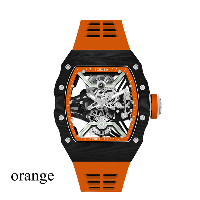 TIELBO TY601 Mecha Carbon Fiber Titanium Case Skeleton Manual Tourbillon Watch Super Luminous