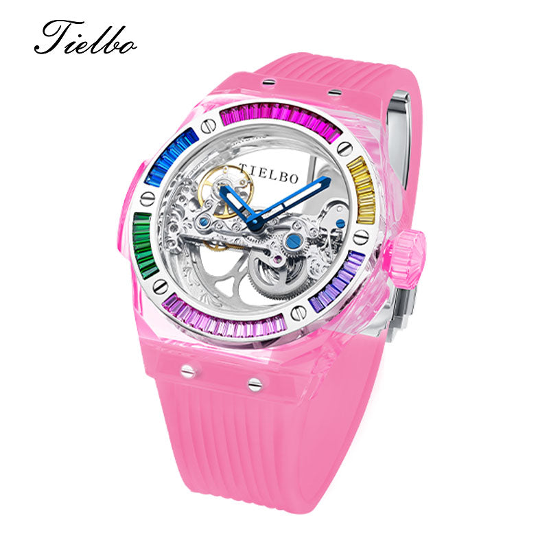 TIELBO Automatic Color Crystal Skeleton Watch TS711