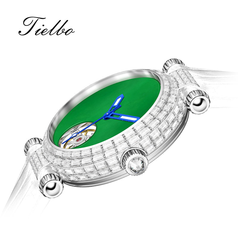 Tielbo T868 Luxury Mechanical Watches Diamond Bezel Jade Dial Ladies' Wristwatch