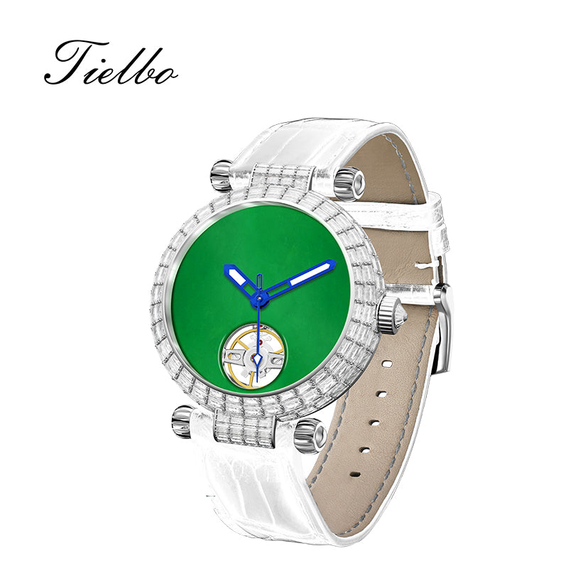 Tielbo T868 Luxury Mechanical Watches Diamond Bezel Jade Dial Ladies' Wristwatch