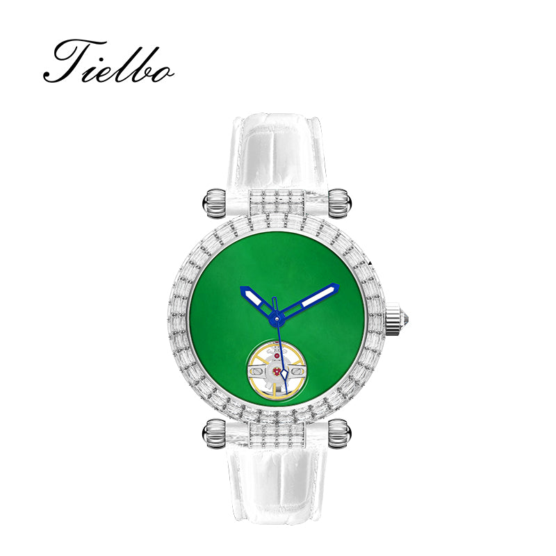 Tielbo T868 Luxury Mechanical Watches Diamond Bezel Jade Dial Ladies' Wristwatch