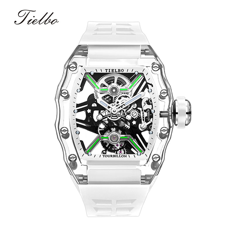 Tielbo TY816 Manual Tourbillon K9 Crystal Transparent Case Men's Watches