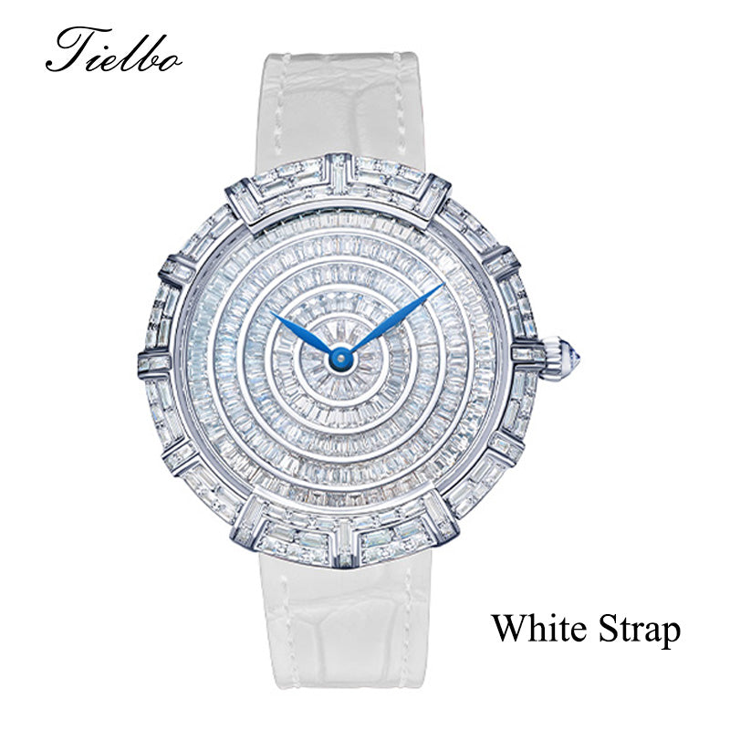 TIELBO TC818L Watch For Women Swiss Quartz Movement Crystal Watch Crocodile Leather Strap