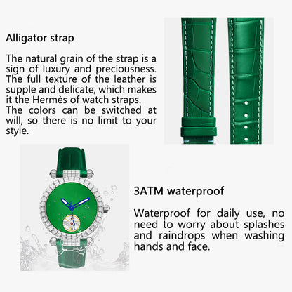 Tielbo T868 Luxury Mechanical Watches Diamond Bezel Jade Dial Ladies' Wristwatch