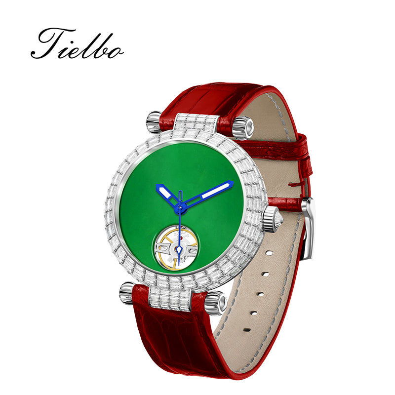 Tielbo T868 Luxury Mechanical Watches Diamond Bezel Jade Dial Ladies' Wristwatch