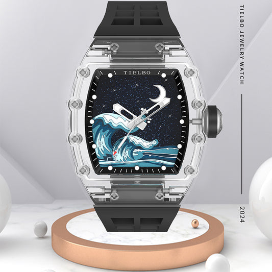 TIELBO TC716 Automatic Movement Mechanical Tonneau-Shape Crystal Watch