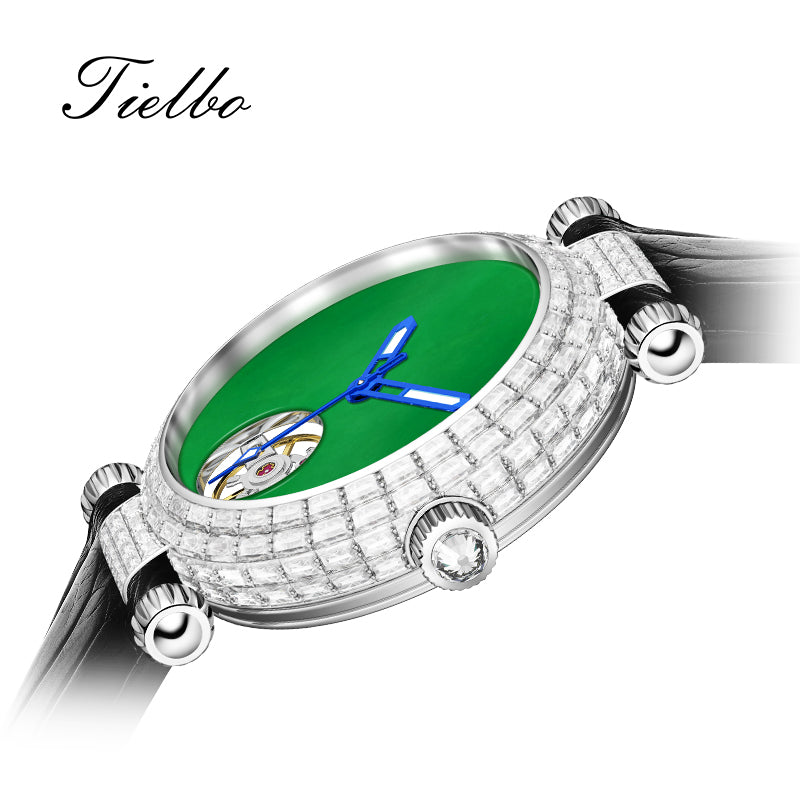 Tielbo T868 Luxury Mechanical Watches Diamond Bezel Jade Dial Ladies' Wristwatch