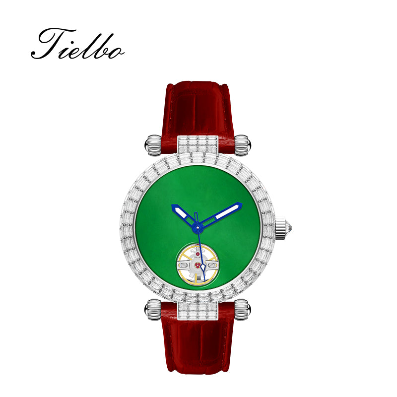 Tielbo T868 Luxury Mechanical Watches Diamond Bezel Jade Dial Ladies' Wristwatch