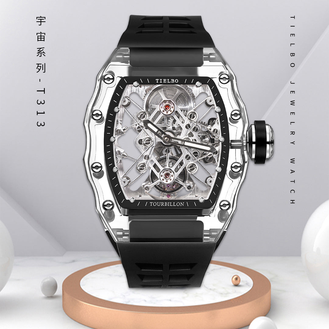 Tielbo T313M Crystal Manual Tourbillon Sport Fashion Skeleton Mechanical Watch