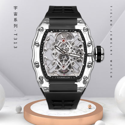 Tielbo T313M Crystal Manual Tourbillon Sport Fashion Skeleton Mechanical Watch