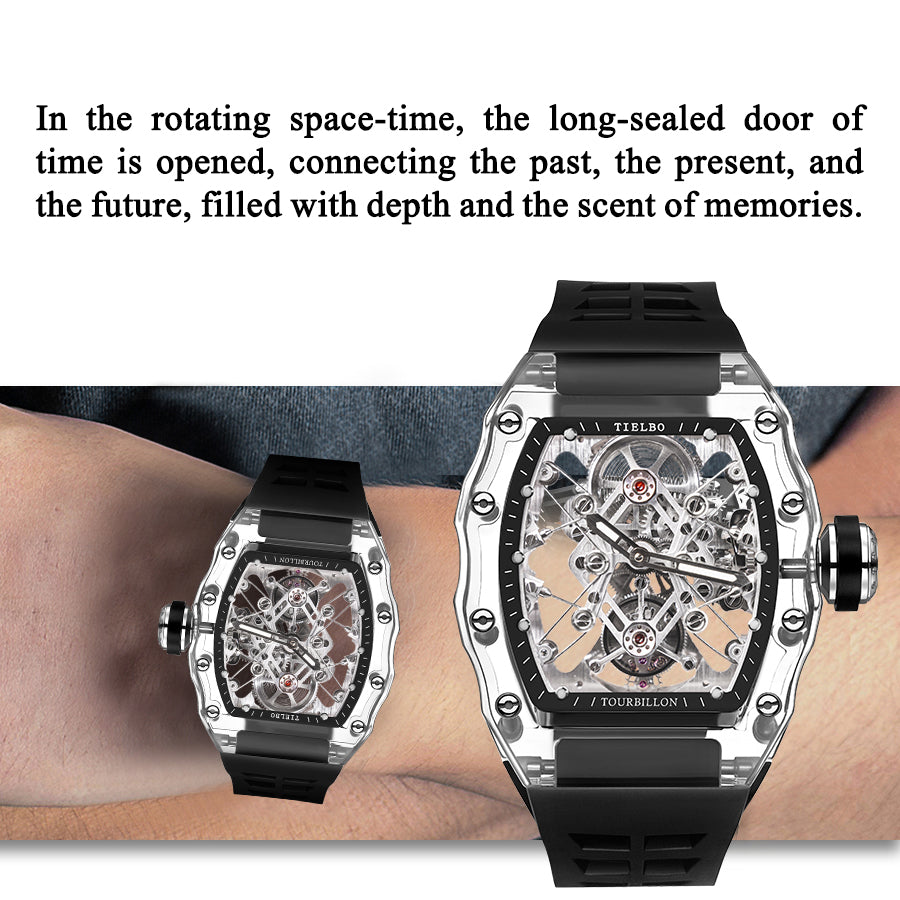 Tielbo T313M Crystal Manual Tourbillon Sport Fashion Skeleton Mechanical Watch