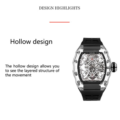 Tielbo T313M Crystal Manual Tourbillon Sport Fashion Skeleton Mechanical Watch