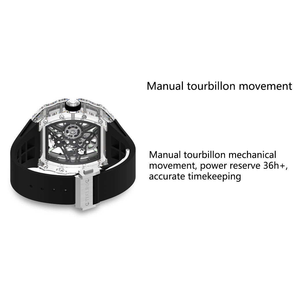 Tielbo T313M Crystal Manual Tourbillon Sport Fashion Skeleton Mechanical Watch