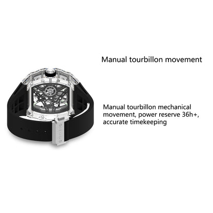 Tielbo T313M Crystal Manual Tourbillon Sport Fashion Skeleton Mechanical Watch