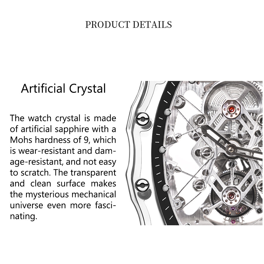 Tielbo T313M Crystal Manual Tourbillon Sport Fashion Skeleton Mechanical Watch