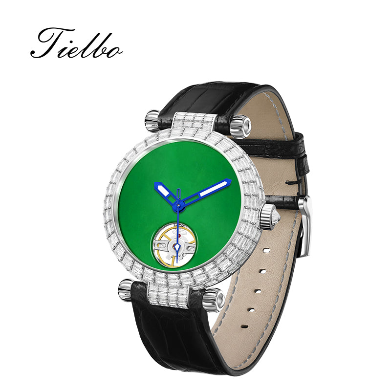 Tielbo T868 Luxury Mechanical Watches Diamond Bezel Jade Dial Ladies' Wristwatch