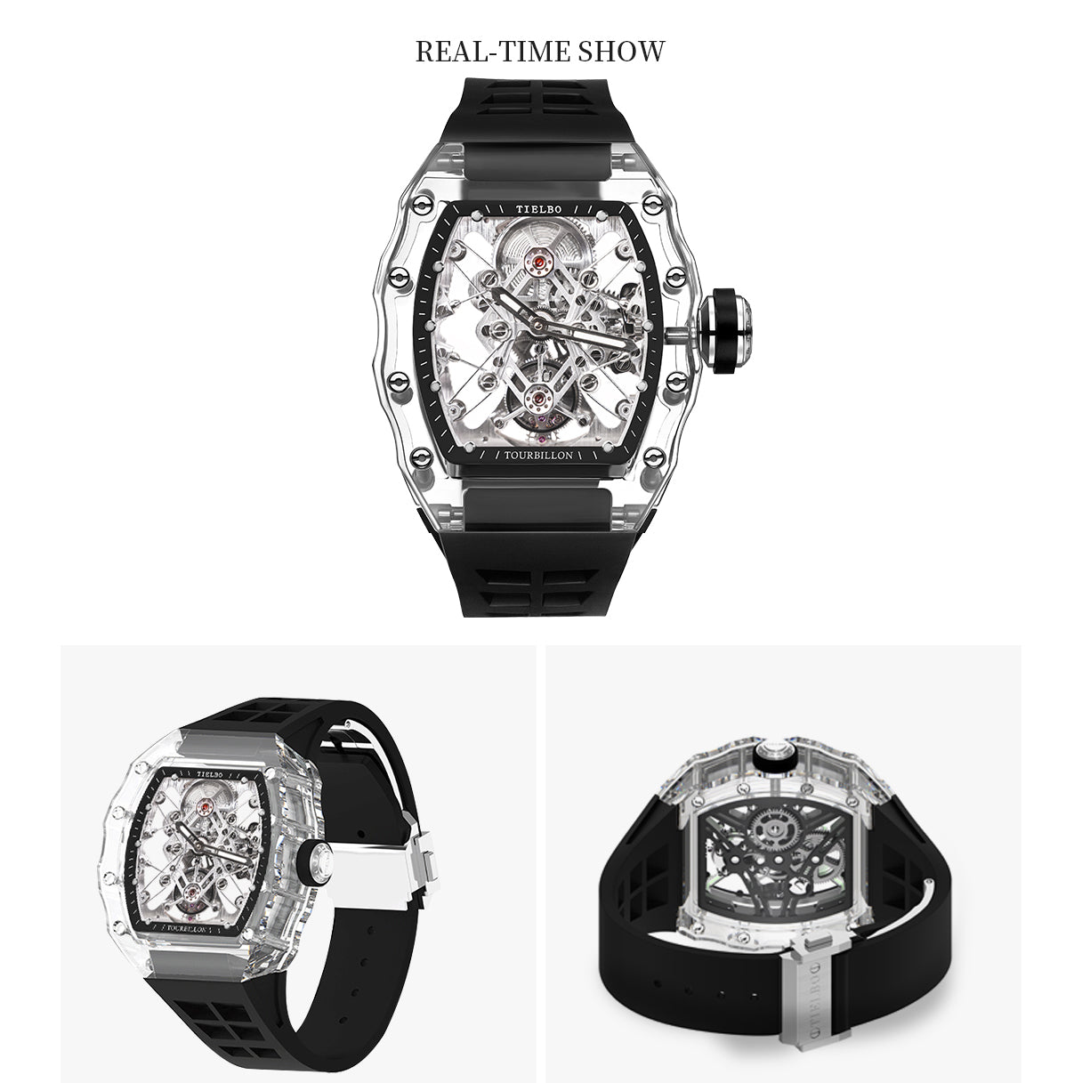 Tielbo T313M Crystal Manual Tourbillon Sport Fashion Skeleton Mechanical Watch