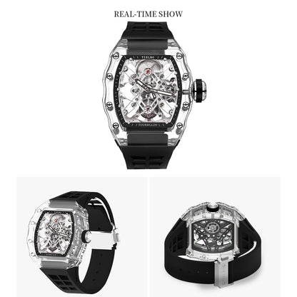 Tielbo T313M Crystal Manual Tourbillon Sport Fashion Skeleton Mechanical Watch