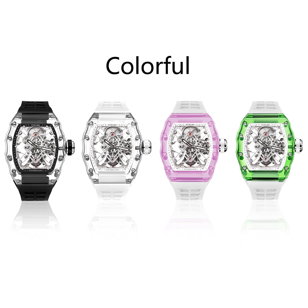 Tielbo T313M Crystal Manual Tourbillon Sport Fashion Skeleton Mechanical Watch
