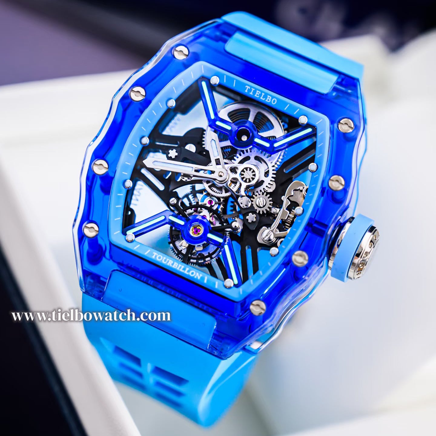 Tielbo TY816 Manual Tourbillon K9 Crystal Transparent Case Men's Watches