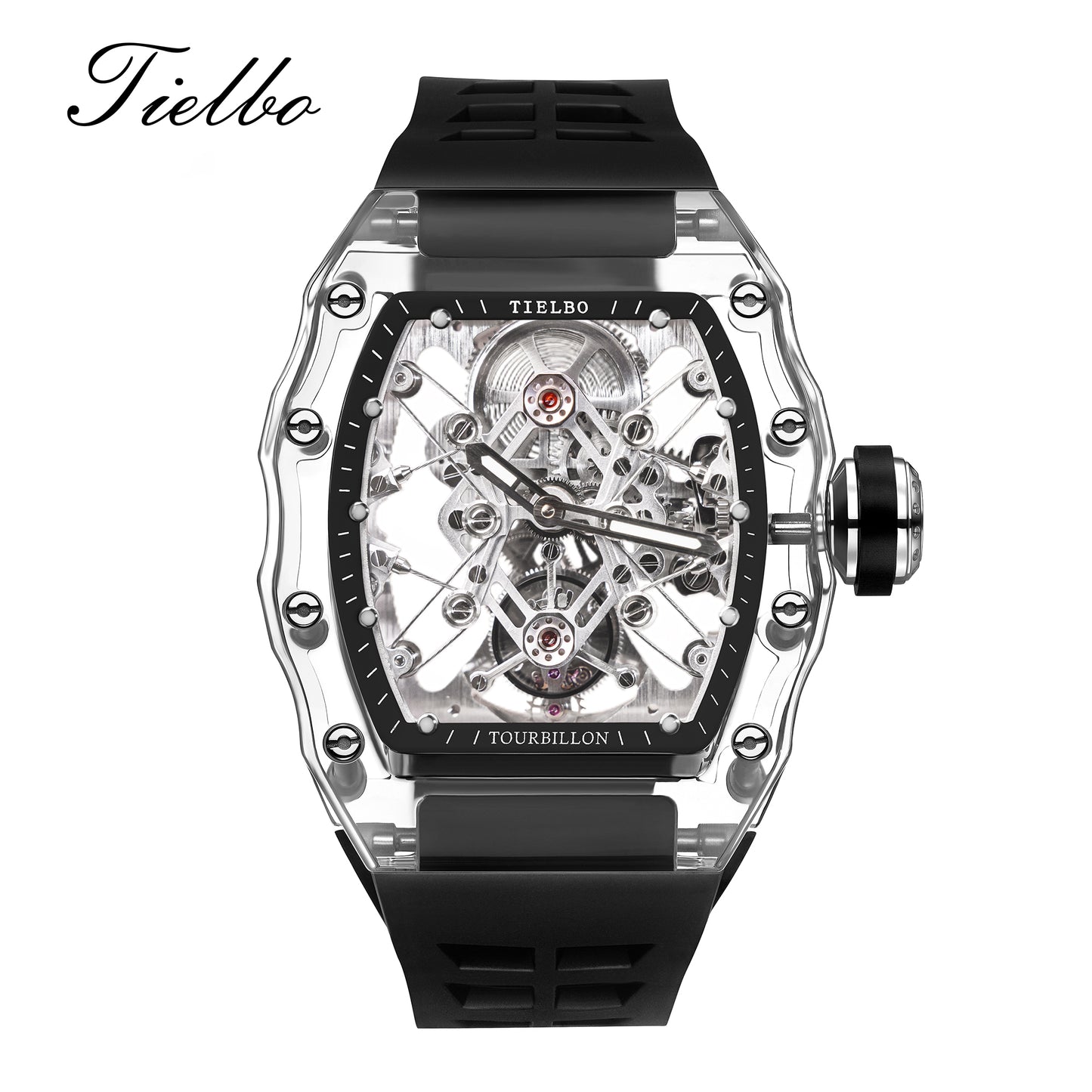 Tielbo T313M Crystal Manual Tourbillon Sport Fashion Skeleton Mechanical Watch