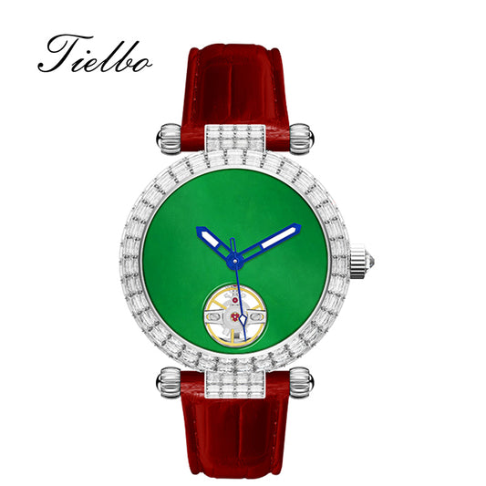 Tielbo T868 Luxury Mechanical Watches Diamond Bezel Jade Dial Ladies' Wristwatch