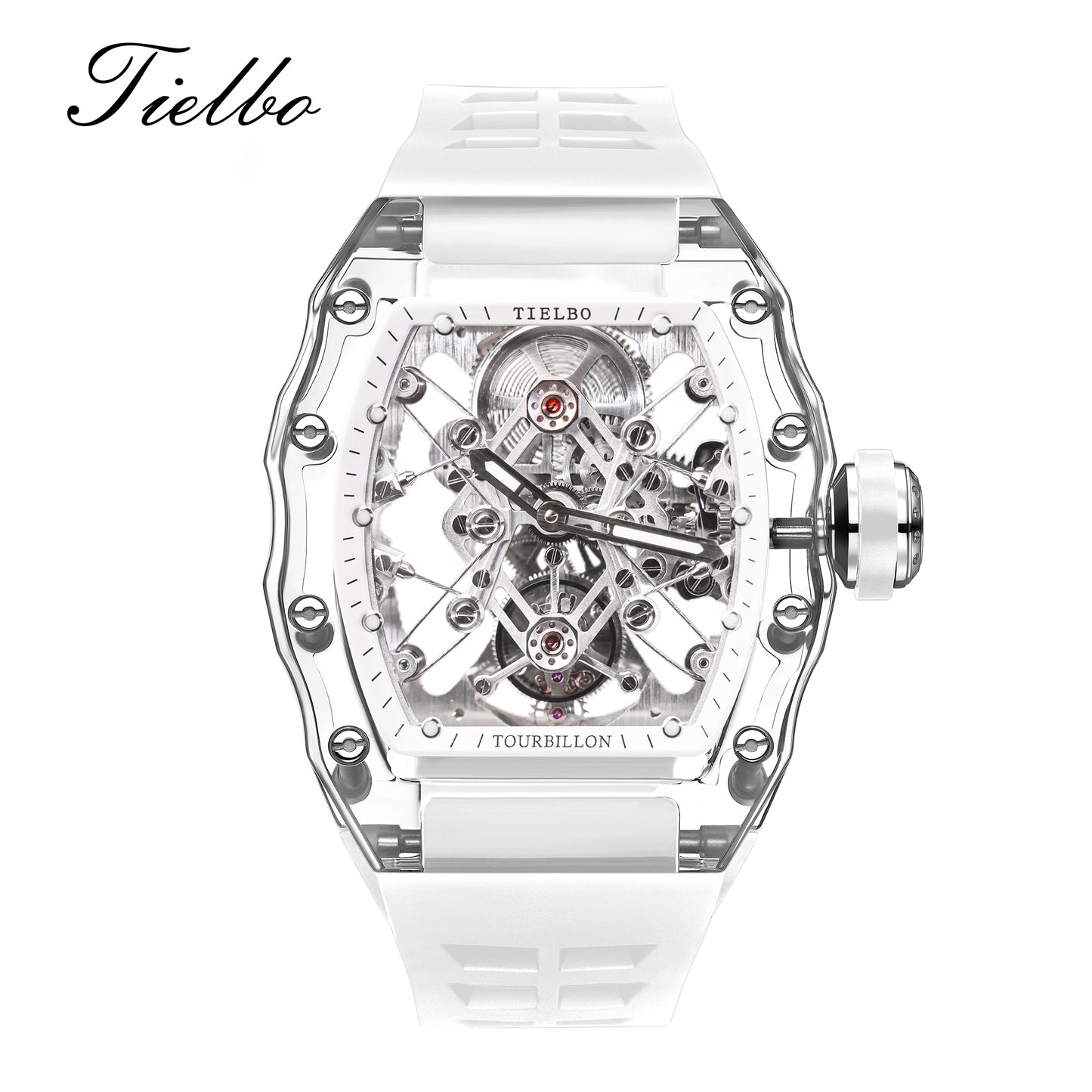 Tielbo T313M Crystal Manual Tourbillon Sport Fashion Skeleton Mechanical Watch