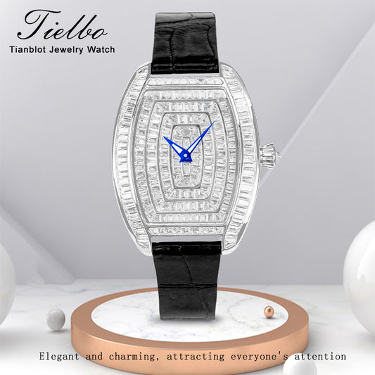 TIELBO Tonneau Watch Swiss Quartz Movement Crystal Ladies' Watches Gold Case TC302