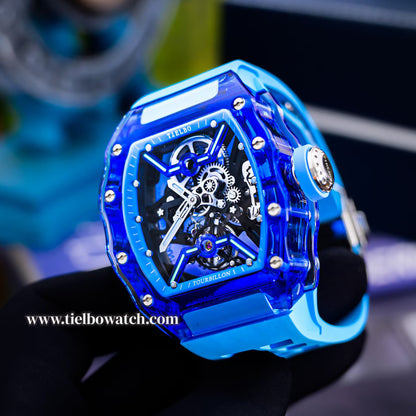 Tielbo TY816 Manual Tourbillon K9 Crystal Transparent Case Men's Watches