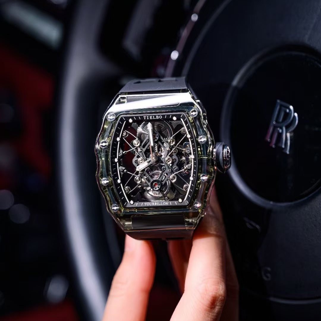 Tielbo T313M Crystal Manual Tourbillon Sport Fashion Skeleton Mechanical Watch