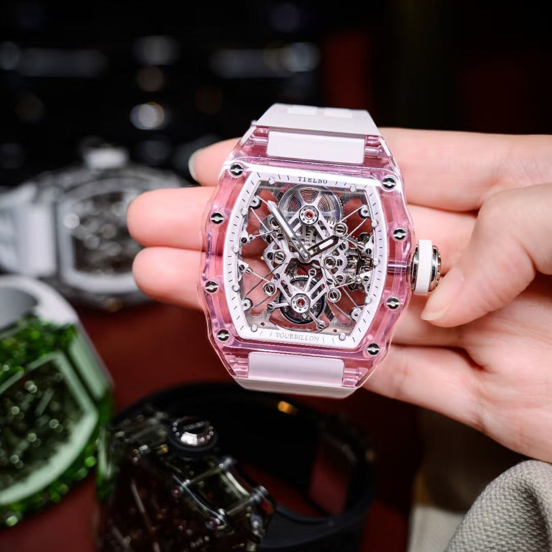 Tielbo T313M Crystal Manual Tourbillon Sport Fashion Skeleton Mechanical Watch