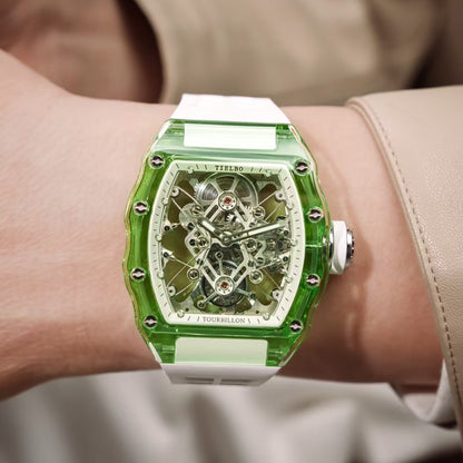 Tielbo T313M Crystal Manual Tourbillon Sport Fashion Skeleton Mechanical Watch