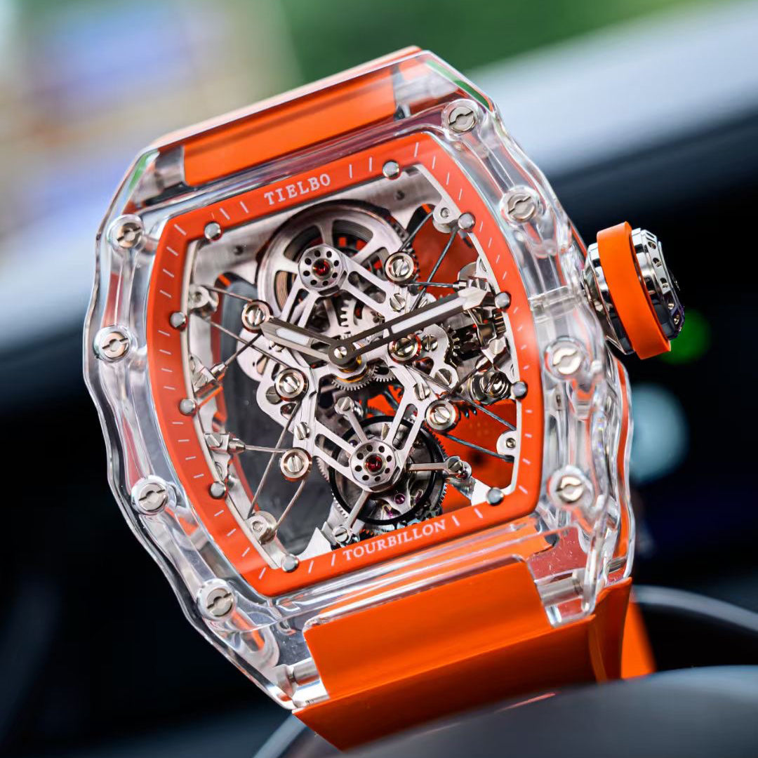 Tielbo T313M Crystal Manual Tourbillon Sport Fashion Skeleton Mechanical Watch
