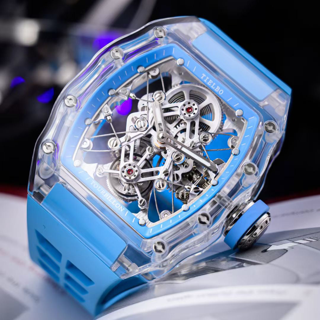 Tielbo T313M Crystal Manual Tourbillon Sport Fashion Skeleton Mechanical Watch