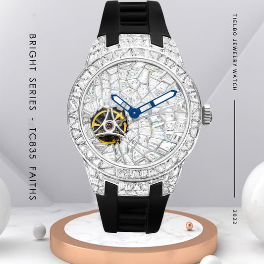 TIELBO Quartz Movement Women Luxury Crystal Skeleton Watch TC835L