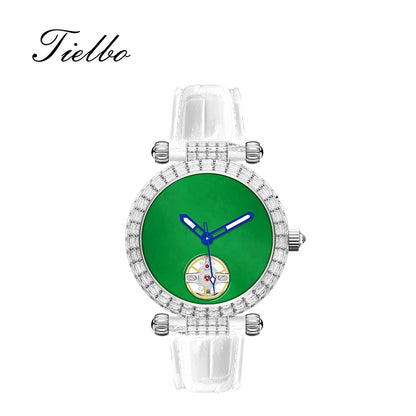 Tielbo T868 Luxury Mechanical Watches Diamond Bezel Jade Dial Ladies' Wristwatch