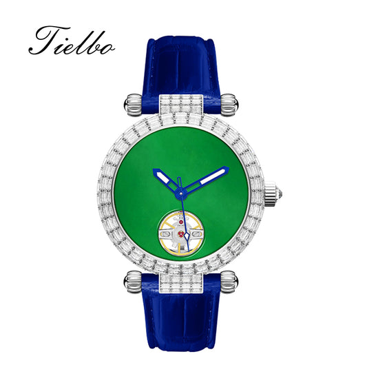 Tielbo T868 Luxury Mechanical Watches Diamond Bezel Jade Dial Men's Wristwatch